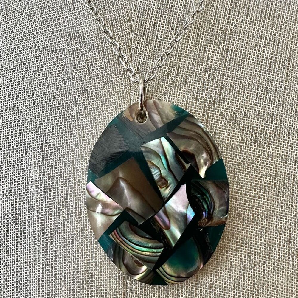 Boho Abalone Shell Mosaic Pendant Necklace